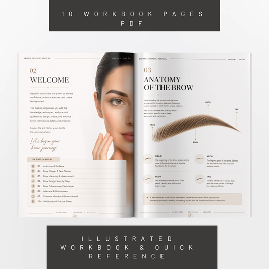Brows Training Manual Workbook for Aesthetic Professionals | Brow Mapping, Shaping, Tinting & Aftercare Guide PDF