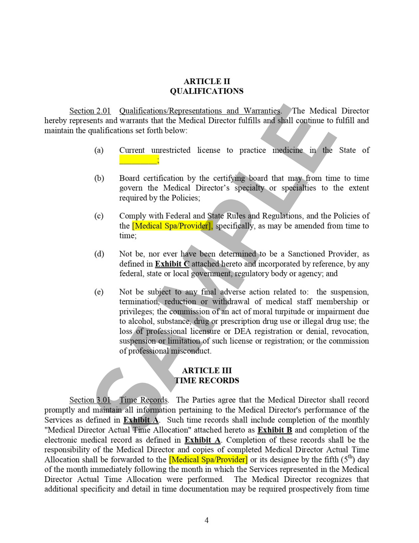 Medical SPA Director Contract Template