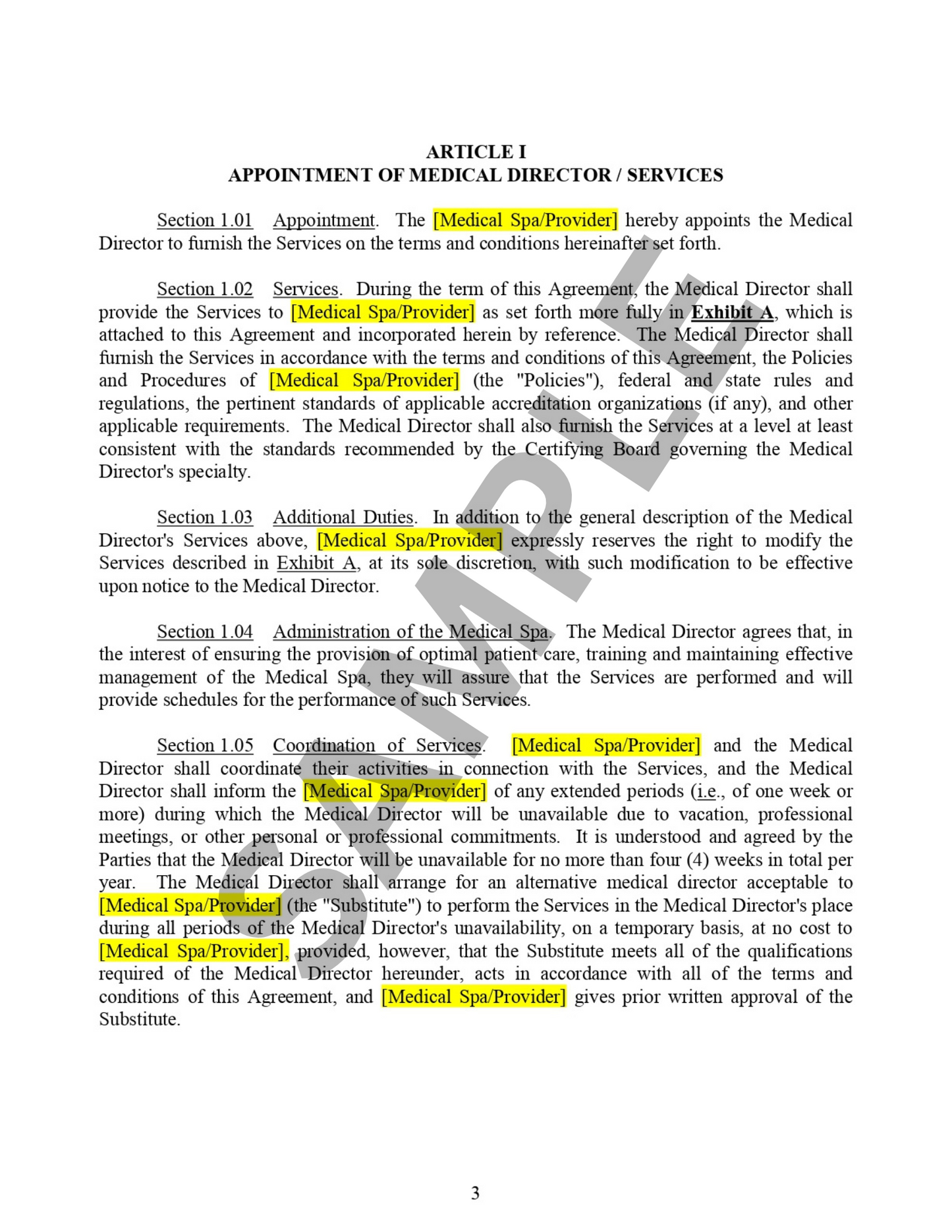 Medical SPA Director Contract Template