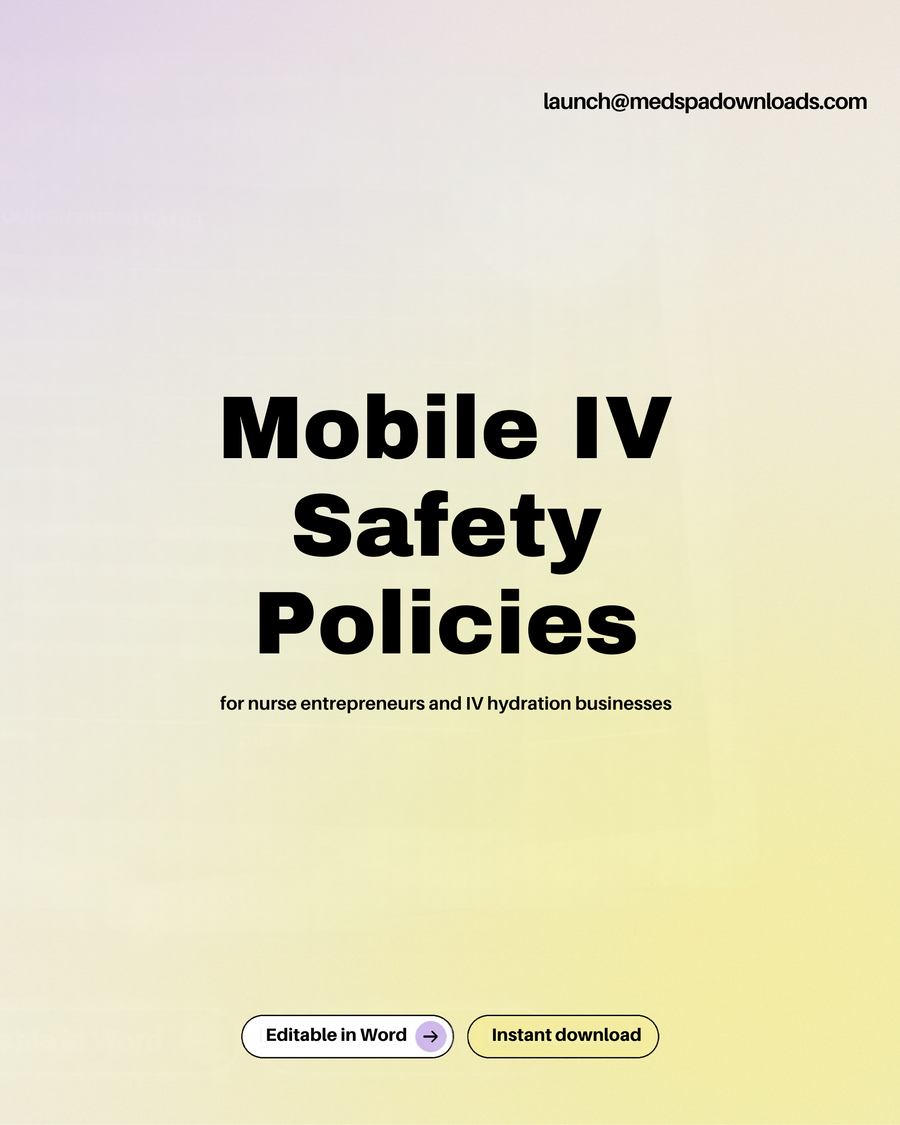 Mobile IV Therapy Safety Policies & Procedures Template | Editable Microsoft Word IV Hydration OSHA Safety Manual | Mobile IV Therapy Compliance Forms