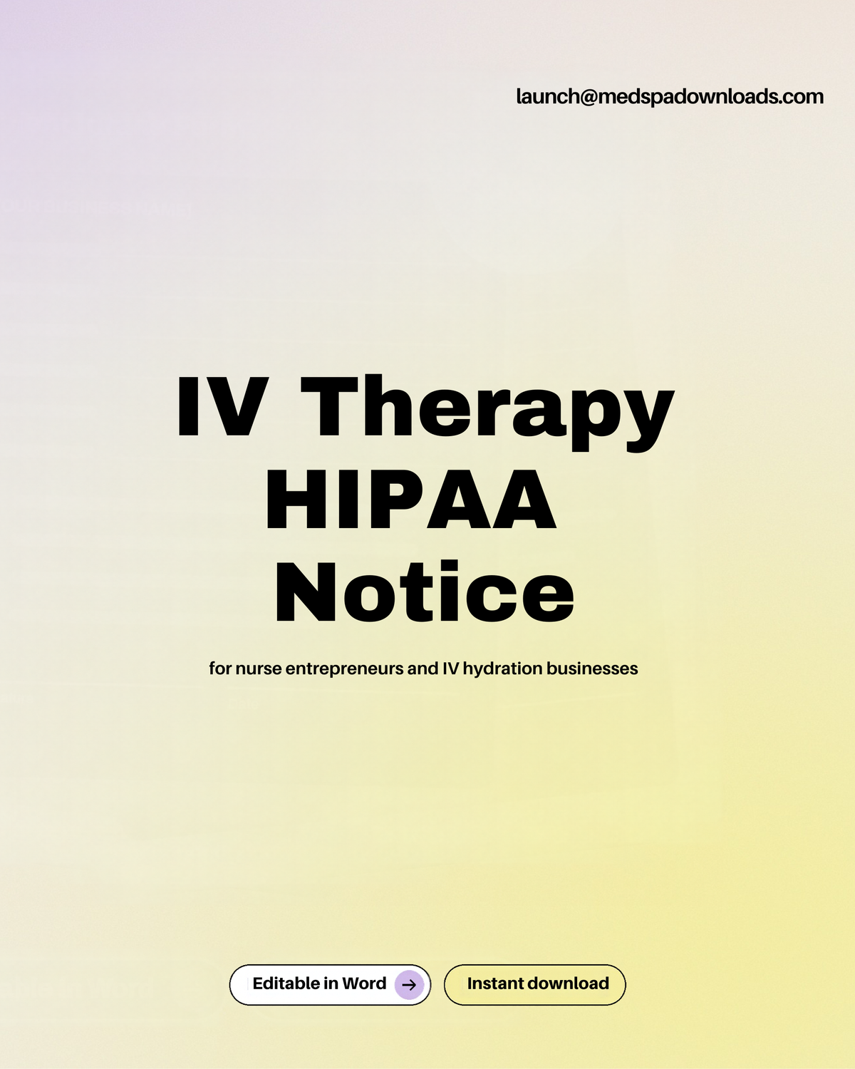 IV Therapy HIPAA Notice of Privacy Practices Template | Editable Microsoft Word HIPAA Privacy Form for IV Hydration, Mobile IV Drip, Med Spa & Wellness Clinics