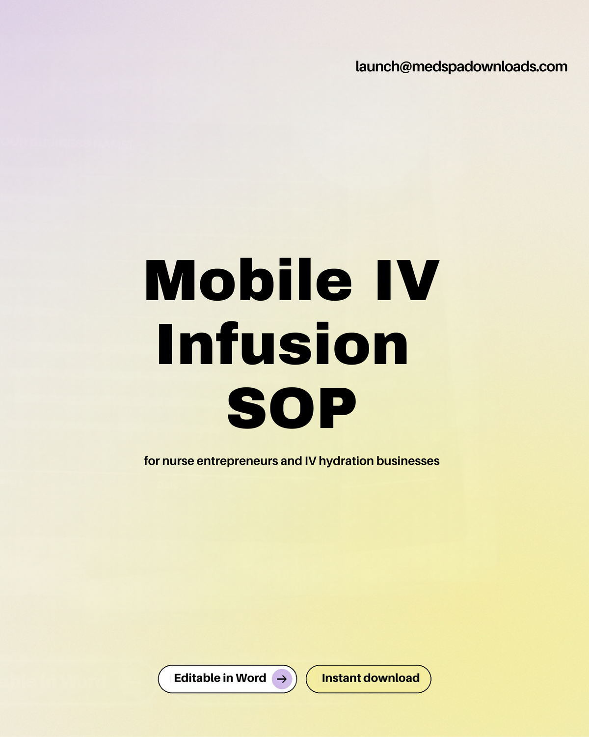Mobile Elective IV Therapy Infusion Standard Operating Procedure Template | Editable Microsoft Word IV Hydration SOP