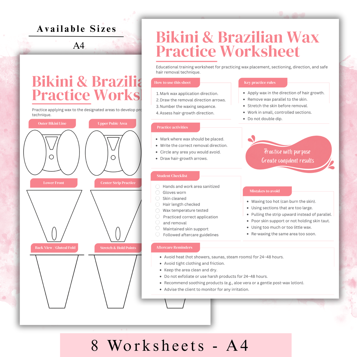 Brazilian Wax Training PDF | Bikini Wax Practice Sheet | Esthetics Workbook for Waxing Students | Hair Removal Training Printable