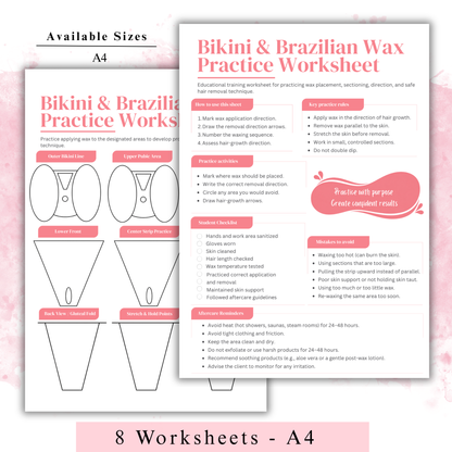 Brazilian Wax Training PDF | Bikini Wax Practice Sheet | Esthetics Workbook for Waxing Students | Hair Removal Training Printable