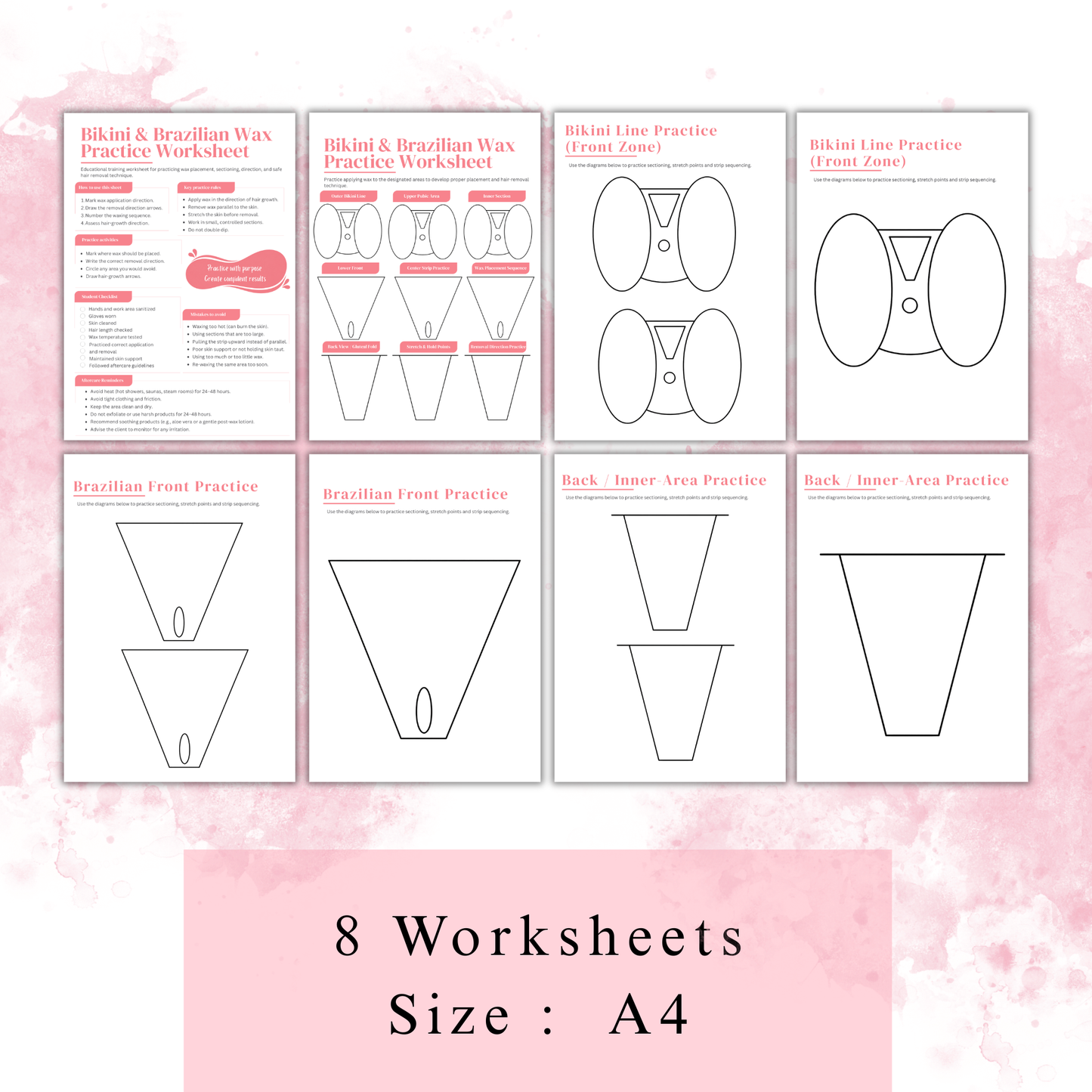 Brazilian Wax Training PDF | Bikini Wax Practice Sheet | Esthetics Workbook for Waxing Students | Hair Removal Training Printable