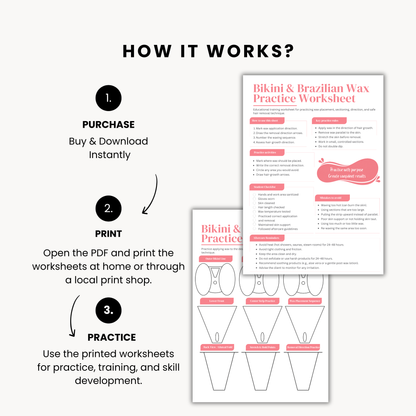 Brazilian Wax Training PDF | Bikini Wax Practice Sheet | Esthetics Workbook for Waxing Students | Hair Removal Training Printable