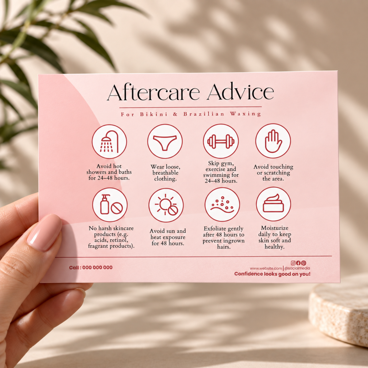 Brazilian Wax Aftercare Card Template, Bikini Wax Aftercare Instructions, Editable Canva Template, Esthetician Client Card, Spa Card
