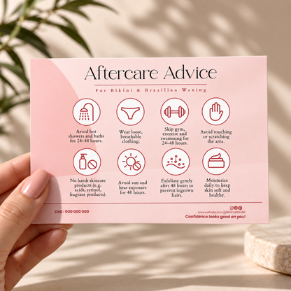 Brazilian Wax Aftercare Card Template, Bikini Wax Aftercare Instructions, Editable Canva Template, Esthetician Client Card, Spa Card