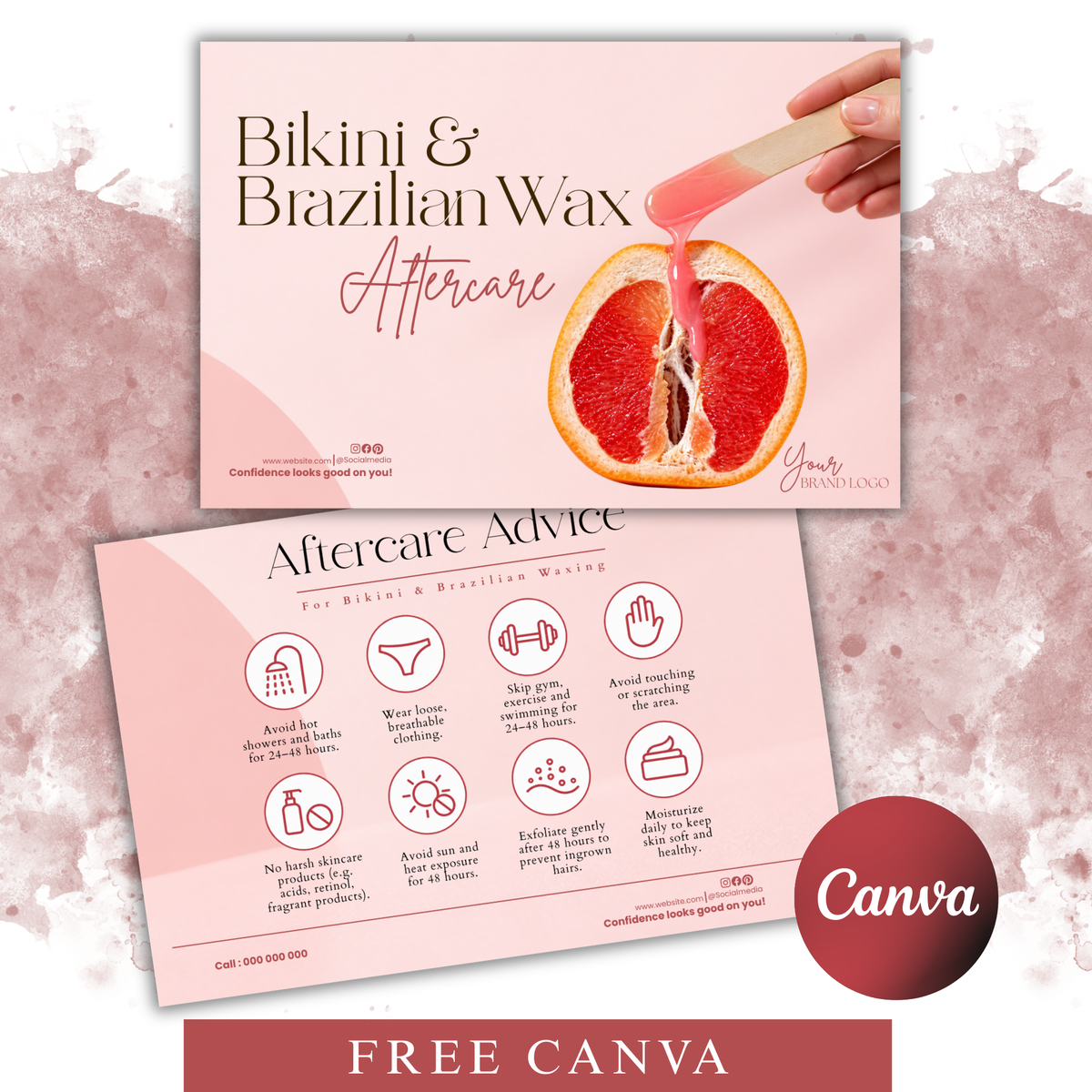 Brazilian Wax Aftercare Card Template, Bikini Wax Aftercare Instructions, Editable Canva Template, Esthetician Client Card, Spa Card