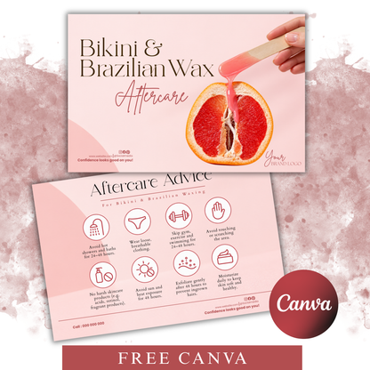 Brazilian Wax Aftercare Card Template, Bikini Wax Aftercare Instructions, Editable Canva Template, Esthetician Client Card, Spa Card