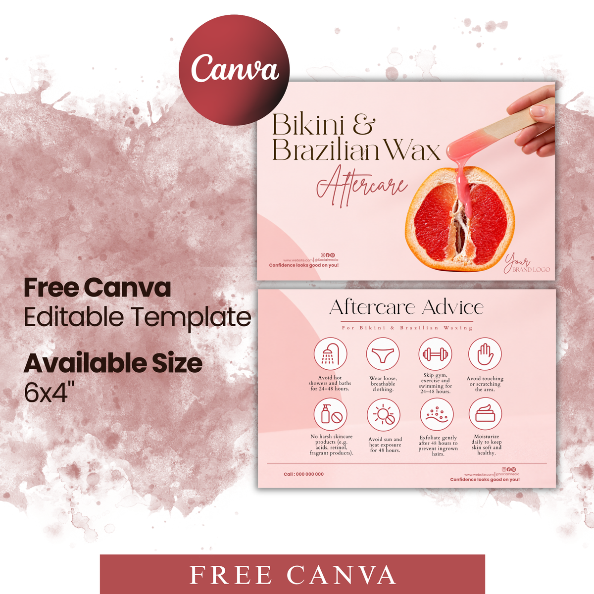 Brazilian Wax Aftercare Card Template, Bikini Wax Aftercare Instructions, Editable Canva Template, Esthetician Client Card, Spa Card