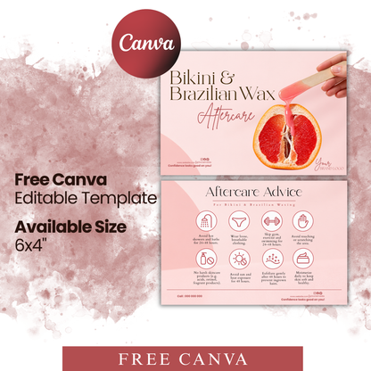 Brazilian Wax Aftercare Card Template, Bikini Wax Aftercare Instructions, Editable Canva Template, Esthetician Client Card, Spa Card