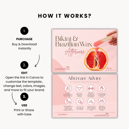 Brazilian Wax Aftercare Card Template, Bikini Wax Aftercare Instructions, Editable Canva Template, Esthetician Client Card, Spa Card
