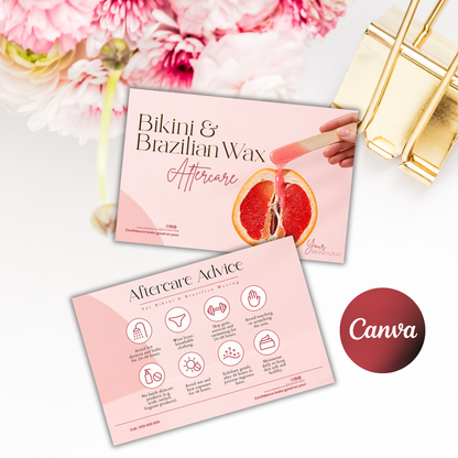 Brazilian Wax Aftercare Card Template, Bikini Wax Aftercare Instructions, Editable Canva Template, Esthetician Client Card, Spa Card