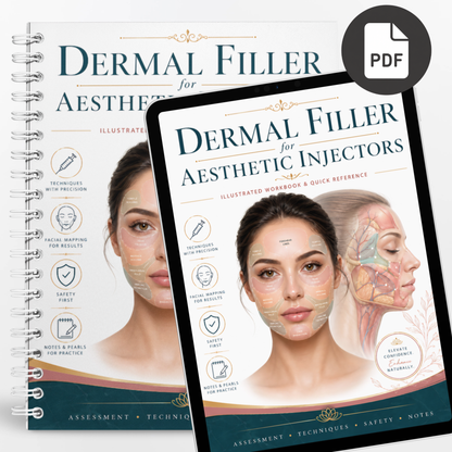 Dermal Filler for Aesthetic Injectors PDF Workbook | Facial Assessment, Filler Techniques, Safety Pearls & Treatment Planning Guide