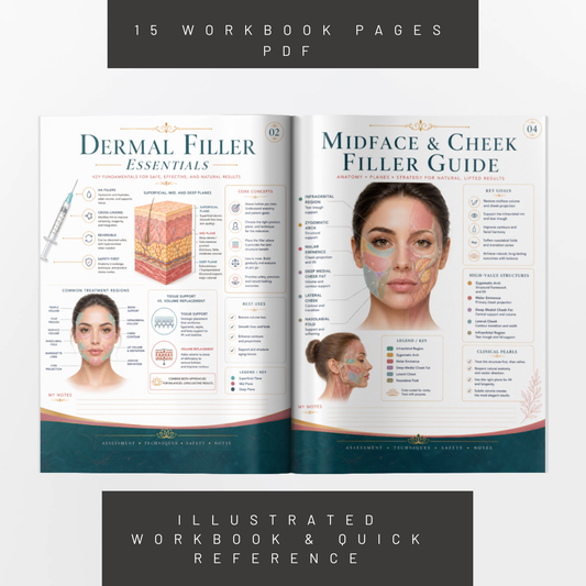 Dermal Filler for Aesthetic Injectors PDF Workbook | Facial Assessment, Filler Techniques, Safety Pearls & Treatment Planning Guide