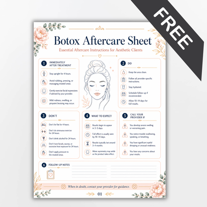 Free Botox & Dermal Filler Aftercare Sheets Template | Aesthetic Injector Client Care Instructions | Editable Beauty Treatment Forms