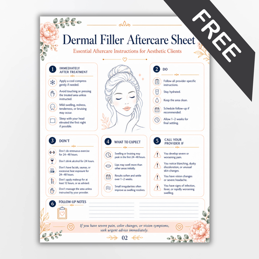 Free Botox & Dermal Filler Aftercare Sheets Template | Aesthetic Injector Client Care Instructions | Editable Beauty Treatment Forms