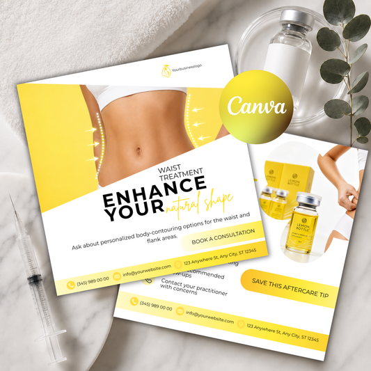 Lemon Bottle Fat Dissolving Instagram Templates, 50 Canva Social Media Posts & Stories, Aesthetic Med Spa Marketing Templates