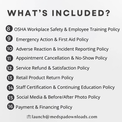 Medical Spa Policy & Procedure Bundle HIPAA, OSHA, and industry standards