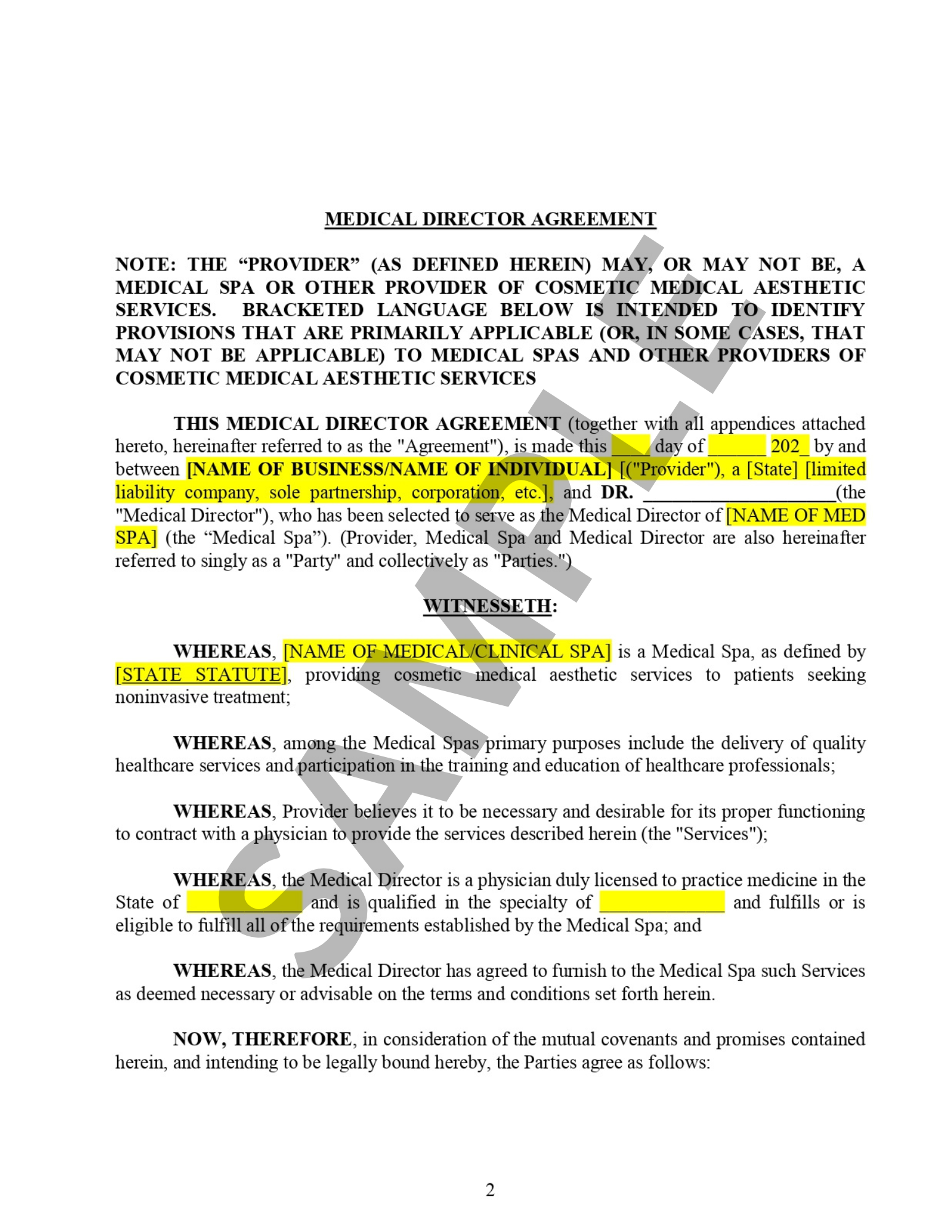 Medical SPA Director Contract Template – MedSPA Downloads